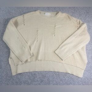 The Native One Boutique Boxy Crop Cream textured casual  Knit Sweater –  small